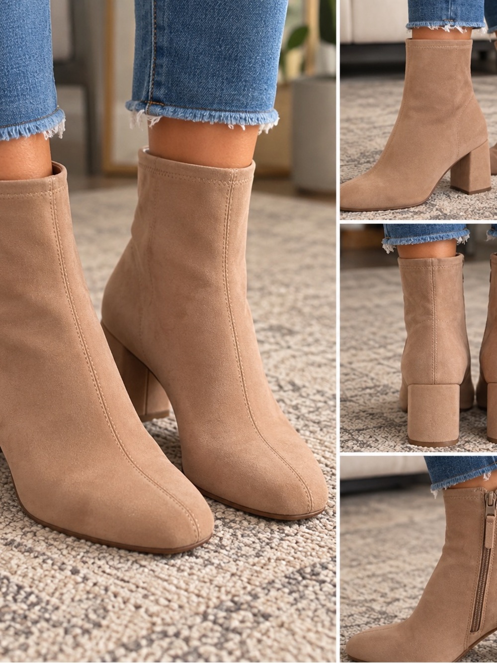 a new day Taupe Suede Block Heel Ankle Boots
